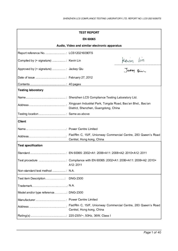 DNG-2300 Test report EN-60065