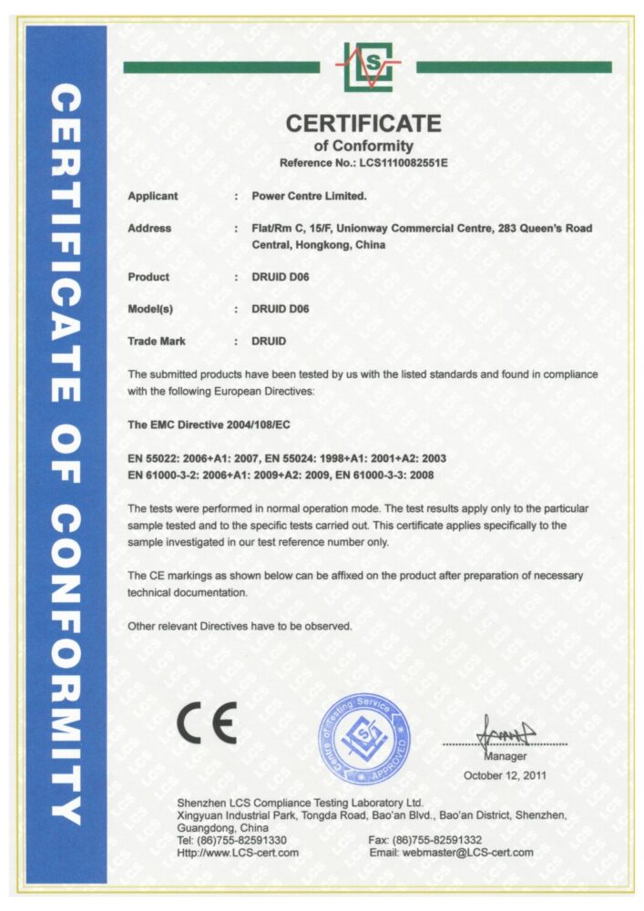 DRUID D-06 Certificate of conformity 2006/108/EC