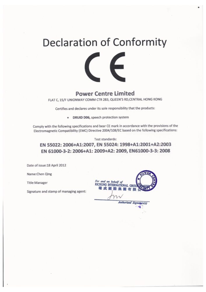 DRUID D-06 Declaration of Conformity (DoC)