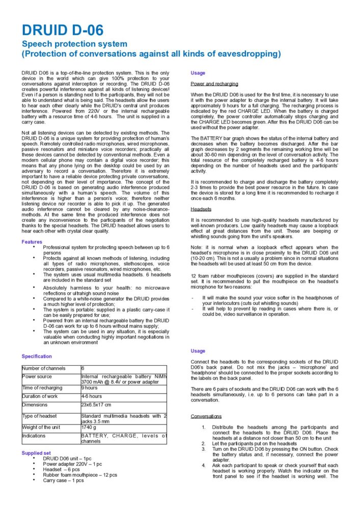 DRUID D-06 Інструкція Користувача (EN)