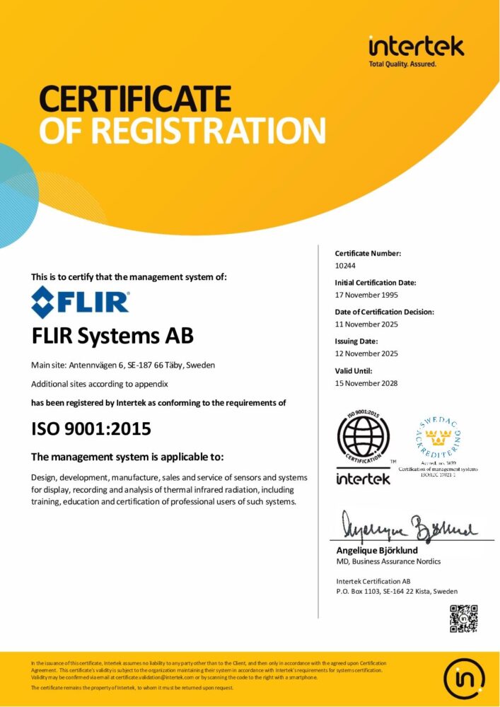 FLIR E6 PRO Сертифікат ISO-9001